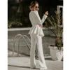 Printemps Blanc Mère de la Mariée Pantalon Costume Manches Longues Blazer 2 Pièces Femmes Dames Formelle Soirée Robes De Soirée Marié Maman Tenue De Mariage Invité Robe Pantalon + Veste