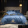 Zestawy pościelowe Dostawy Home Textiles Garden 60. Egipski Zestaw Bawełny Haftowane Solid Color Duvet Er Bed Linen Wedding El PillowCases Fitte