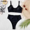 Ingaga High Waist Bikinis Ruffle Kvinnors baddräkter Push Up Biquini Sexiga Cut Badkläder Badkläder Strandwear 210625