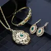 Earrings & Necklace Moroccan Fashion Necklace/Earrings/Bracelet Gold Plated Bridal Jewelry Green And Red Rhinestone Jewerly Sets For Women