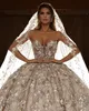 Lüks Dantel Boncuk Balo Gelinlik Sparkly Çiçek Sequins Sevgiliye Dubai Arapça Custom Made Gelinlikler Robes de Mariée