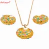 Adixyn Luxury Multicolor Jewelry Set Gold Color Pendant Necklace Earrings For Women Girls Party Birthday Ethnic Gifts n04223 H1022