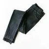 Otoño Mujeres apretadas ajustadas de alta cintura de encaje exterior desgaste de pie pantalones vintage negro denim lápiz gratis 210527