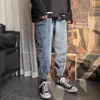 Ripped Jeans Men Cool Graffiti Print Denim Pants Solid Color Fashion Retro Baggy Hip Hop Style Jeans High Street Casual Pant Y0927