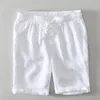 Men's Shorts Summer Beach For Men Solid White Casual Classic Drawstring Pure Linen Sweat Short Pants Clothing 2021