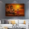 Modern Large Size Lion And Girl Painting Wall Art Canvas Print Animal Pictures For Living Room Bedroom Decoration No Frame