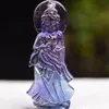 Lavora a mano intaglio arcobaleno Fluorite Fluorite Cinese Lady Buddha Guan Kwan Yin Pendant Bead Bodhisattva Amuleto Talismano Natural Rock Crystal Stone Patron Saint Charm 35 * 15 * 8mm