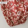 Zevity秋の女性のファッションVネックフラワープリントプリーツシャツドレスレディースシックランタンスリーブタッセルステッチvestido DS4569 210603