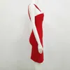 女性のセクシーなファッションクリスマスクリスマス赤レーヨン包帯ドレスエレガントなイブニングノースリーブシックパーティーVestido 210527
