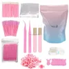 Eyelash Extension Supplies Kit Stainless Steel Tweezers Eyelashes Brushes Under Eye Gel Pads Mascara Wands Lip Brush Micro Applicators Glue