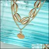 Ciondoli Jewelryvintage Creativo Mtilayer Collana conchiglia Girocolli Semplice geometrica Beach Capesante Ciondolo Catene in lega placcata oro Collane