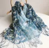 Scarves Gradient Blue Color Linen Soft Women Tie Dyed Ethnic Design Scarf Summer Travel Sunscreen Long Shawl 60x185cm