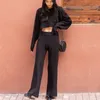 Knitted Two Piece Set Cashmere Wool Soft Comfortable Tracksuit Women Casual Loose Crop Top Short Sweater + Wide Leg Pants Sets 210514