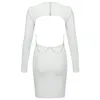 Winter Women Sexy Designer Backless White Black Bandage Dress Ladies Elegant Long Sleeve Bodycon Party Vestido 210527