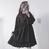 Woherb 2021 Japanse gotische zomer chiffon jurk vrouwen vintage boog bandage ruche zwarte lolita jurken vestidos robe femme 21664 210322