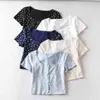 Summer Sexy Women Scoop Neck Button Down Floral Print Crop Tee Short Sleeve Printed Top B039 210603