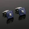 Kare Mavi Emaye Altın Kol Düğmeleri Tasarımcı Gömlek Kol Düğmeleri Gemelos Düğün Manşetleri Boutons Yaka Çiviler V172