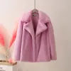 Frauen Pelz Faux 2021 Mode Frauen Herbst Winter Mantel Lange Hülse Drehen Unten Kragen Warme Plüsch Kurze Teddy Tasche jacke