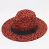 Fauxe Wool Leopard Fedora Hats для женщин мужской вечеринка фестиваль фестиваль Feel Jazz Hat Wide Brim Panama Goth Top Vintage Wedding Hat1906029