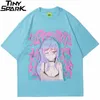 Mężczyźni Hip Hop Streetwear T Shirt Sexy Anime Girl Illusion Print Tshirt Summer Krótki Rękaw T-shirt Harajuku Bawełna Luźne Topy Tees 210322 \ t