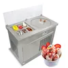 Free shipment ETL CE Kitchen Single round pan 6 cooling tanks instant thai fry roll ice cream sanck food machin