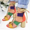 Loozykit Fashion Summer Espadrilles Women Sandals Heel Pointed Fish Mouth Gladiator Sandal Hemp Rope Lace Up Platform Shoe Y19070203