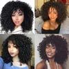 Sentetik peruklar 12 inç kısa kıvırcık peruk siyah kadınlar için patlamalar ile kinky4863568