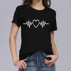 Damska koszulka 2021 Heartbeat Lifeline Drukowane Tshirt Kobiety Casual Śmieszne Koszulki Koszulki Femme White Krótki Rękaw Tees Topy Hipster Woman Clota