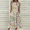 2021 Stylowe Letnie Print Sundromen's Print Maxi Drcasaual Krótki Rękaw Vestidos Kobiet O Neck Robe Femme Plus Size X0529