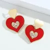 Trendy Rhinestone Multilayered Heart Earring Women Metal Red Black Love Drop Dangle Earrings Jewelry