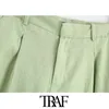Women Chic Fashion Side Pockets Linen Shorts Vintage High Waist Zipper Fly Female Short Pants Pantalones Cortos 210507
