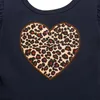 Mädchenkleider Kleinkind geborenes Baby Mädchen Ärmelkleid und Stirnband Mode Leopard Herz bestickt A-Linie Prinzessin 0-12M