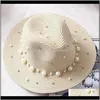ワイドブリム帽子キャップ帽子、スカーフグローブファッションアッサリーシー夏イギリス真珠ビーズフラットブリムドセントシェーディングサンハットレディジャズ