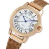 Kvinnor Fashion Rose Gold Watch Quartz Rostfritt stål Magnet Ladies Armbandsur Märke Enkel Rom Ring Kvinna Klocka Montre Femme