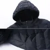 جاكيتات رجالية تدفئة سترة معطف الثلوج الأزياء واجهة USB رائعة الإلكترونية الصديقة للجلد مقنعين 4XL