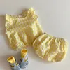 Baby Boys Clothing Sets Summer Plaid Polka Pure Cotton and Linen Infant Girls Suit Outfit 210429
