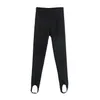 Primavera Slim Base nera Base Tinta unita Pantaloni a vita alta Cerniera laterale Piede Show Wear Leggings Pantaloni 210531