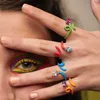Küme Yüzükler Geometrik Renkli Moda Takı Tek CZ Wrap Emaye Band Tel Kadın Yüzük Ayarlanmış Boyutu