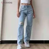 Hosen Weibliche Frauen Jeans Große Größe Boyfriend Jean Frauen y2k Hohe Taille Mom Ripped Stright Hosen 210629