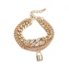 Vintage överdrivet kristalllåshänge armband uppsättning för kvinnor metall tjocka charmarmband armband smycken presentlänk kedja