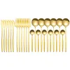 Louça de jantar Conjuntos de 24 peças Set Golden Silver Cutelaria Home Cozinha Utensílio De Jantar Talheres De Aço Inoxidável Faca De Faca De Faca Colher