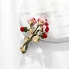 Trendy Pine Shape Red Flower Brooch for Women Green Leaf Cherry Brooches Suit Lapel Pin Clothing Scarf