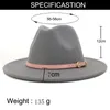 Brede rand hoeden mode wol vilt jazz fedora grijs rode patchwork riem gesp belfde decor panama dames mannen feestje trilby elegante pet