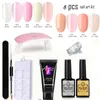 Nail Extension Gel Kit with UV LED Clipper Files Tips Gel Base coat Top Coat All-in-One DIY Nail Art Tools for Starter nail art kits