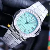 TWF 5711/1A-018 Paved Diamonds 324SC A324 Automatic Mens Watch 170 Anniversary Blue Texture Dial Tiffan9 Stick Markers Fully Iced Out Big Diamond Bezel Bracelet