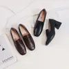 Autumn Women Shoes Heels Faux Leather Slip Ons Square Toe Horsebit Vintage Square High Heel Office Lady Women Mules Pumps 210520