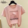 Cotton Women Tshirts Fashion Fashion Cópia Feminina Verão Feminino T-shirt Branco Casual Camiseta Femme Rosa Top 4767 50 210508