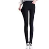 Spring Fashion Femmes Pantalons Coussin Casual Taille élastique Pantalon maigre Pantalon plus Taille Noir Blanc Stretch Pants 210518