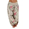 Femmes Boho Floral Print Long Pantalon Mid Taille Vintage Harem Pantalon Taille élastique Boho Beach Pantalon Plus Taille 5XL 210319