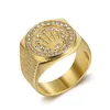 Karopel Hip Hop Bling Sieraden Koning Crown Vaderdag Gift Voor Mannen Bling Bling Micro Pave CZ Gold Color Zircon Ring